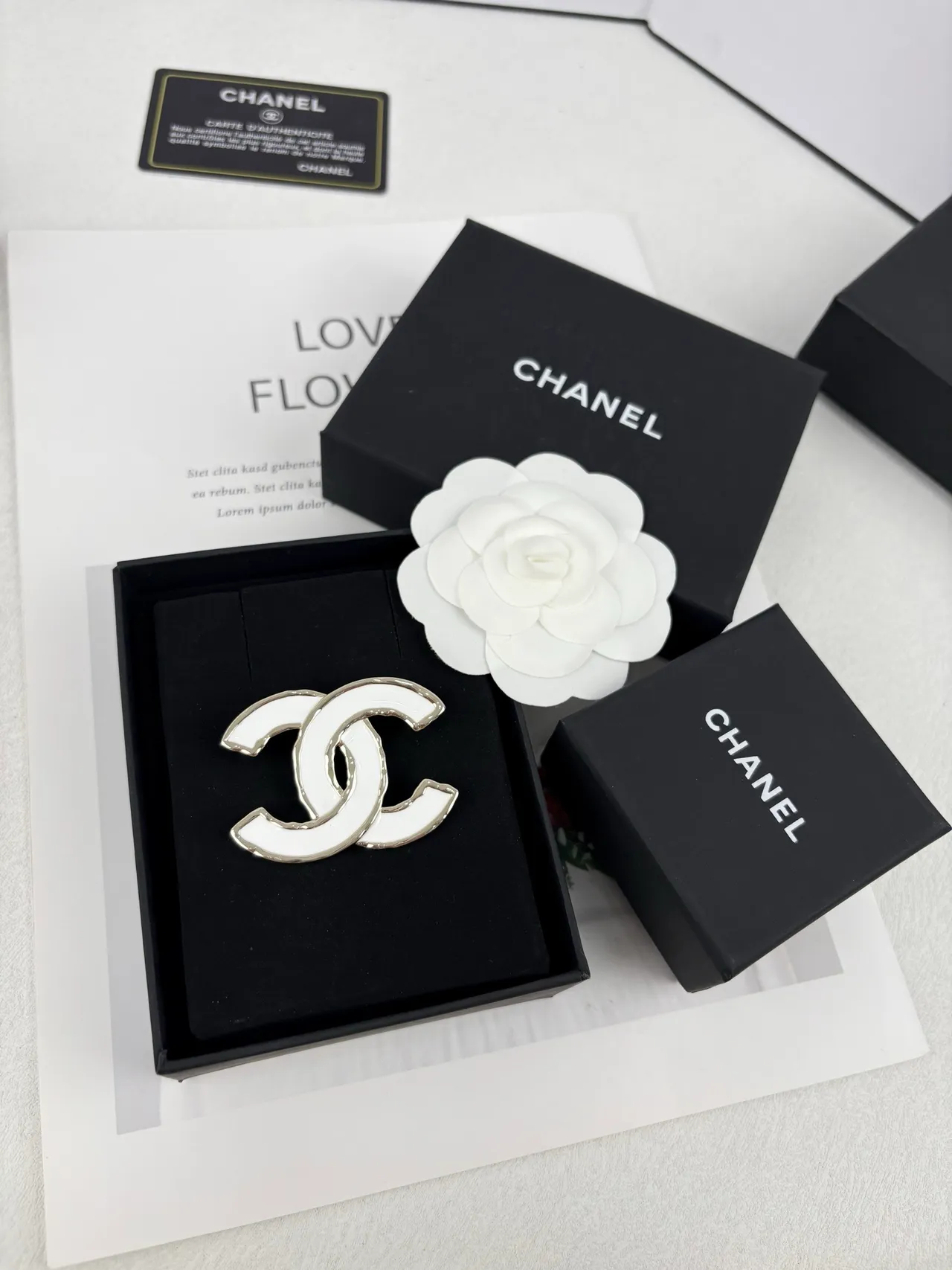 Chanel White Silver Enamel-Filled Interlocking CC Logo Brooch 6