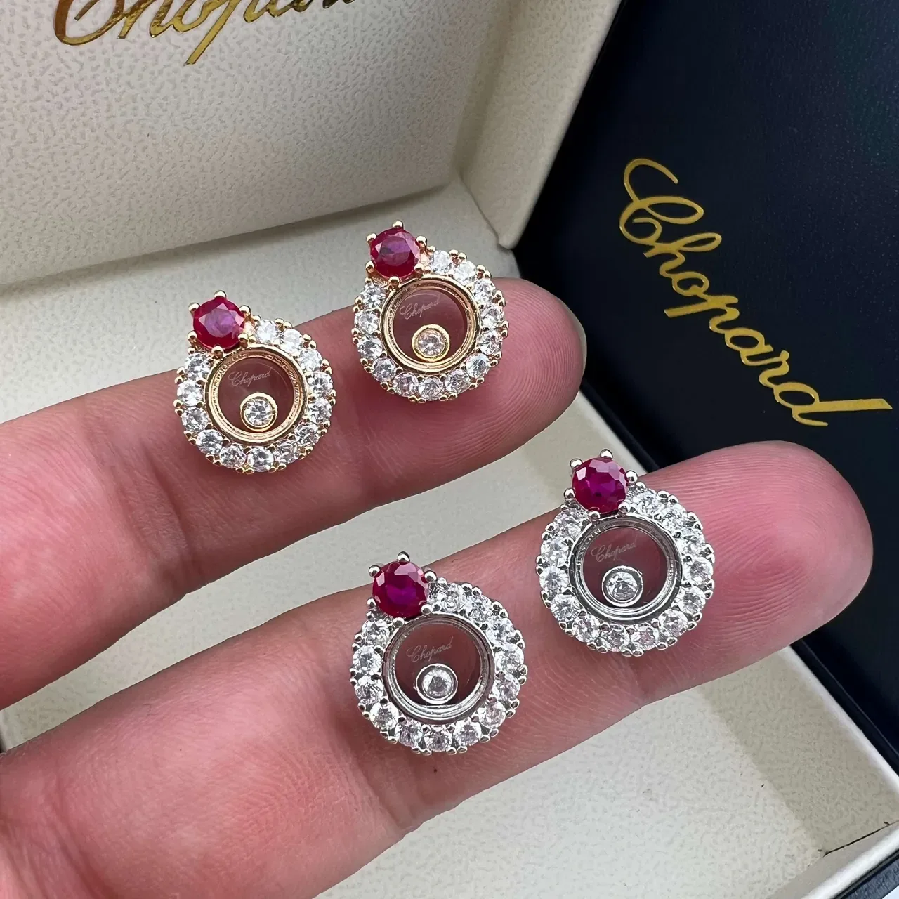 Chopard Happy Diamonds Ruby and Diamond Pavé Stud Earrings 2