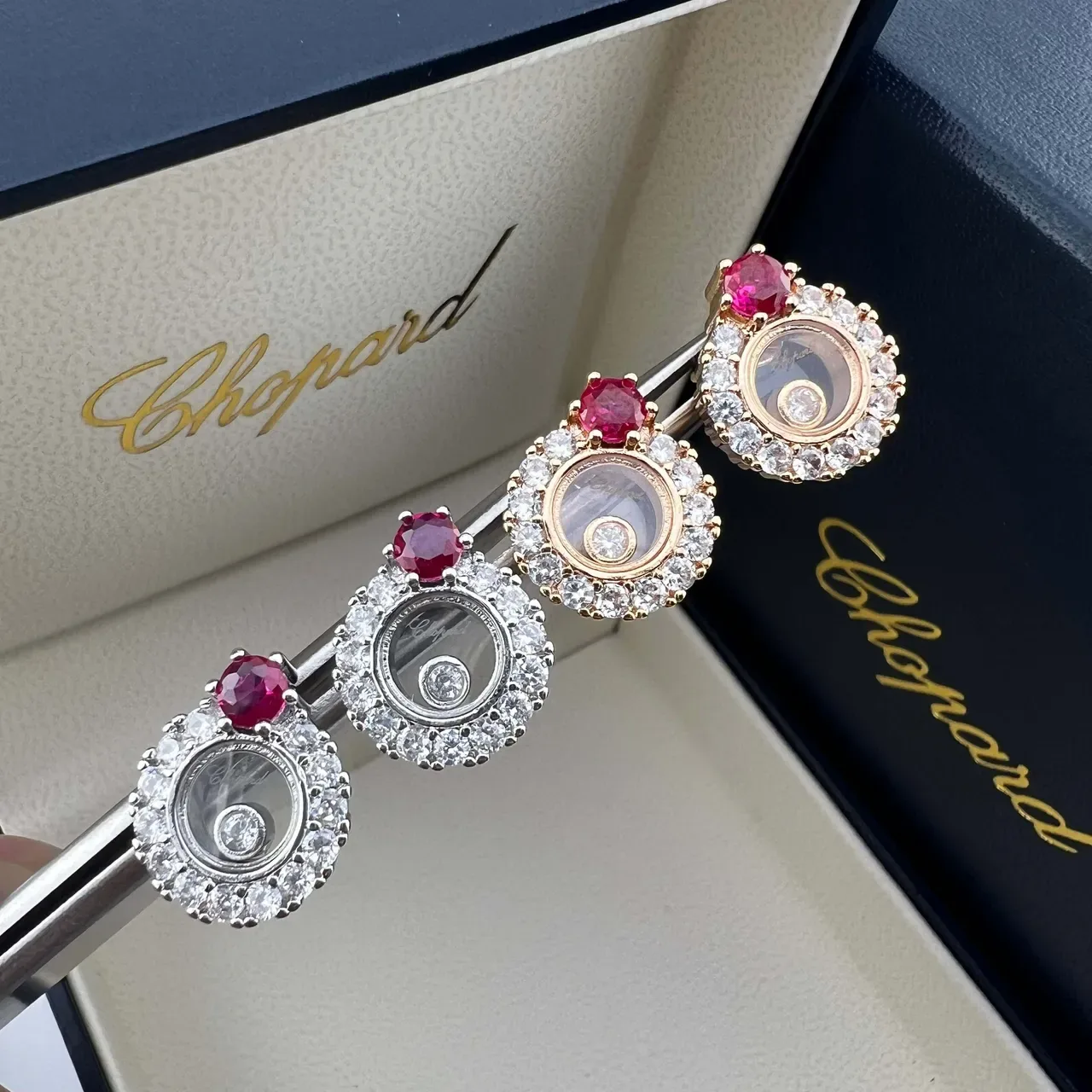 Chopard Happy Diamonds Ruby and Diamond Pavé Stud Earrings 3