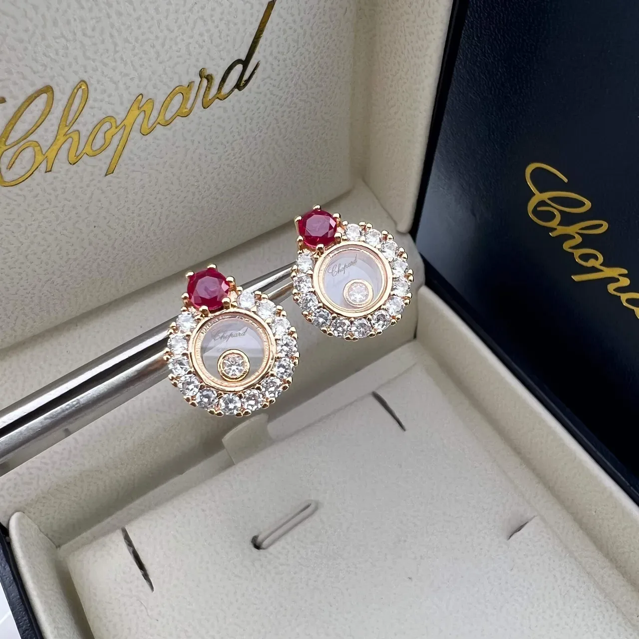 Chopard Happy Diamonds Ruby and Diamond Pavé Stud Earrings 4