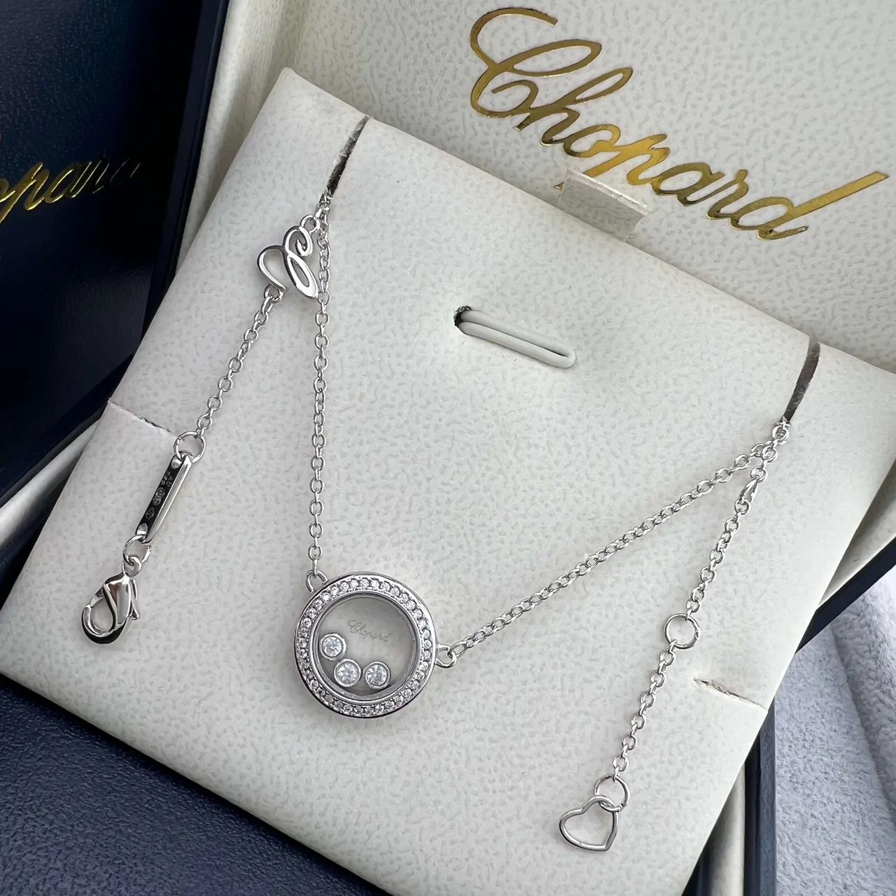 Chopard Happy Diamonds Silver Gold Circular Rotating-Diamond Pendant Pavé Bezel Necklace 3