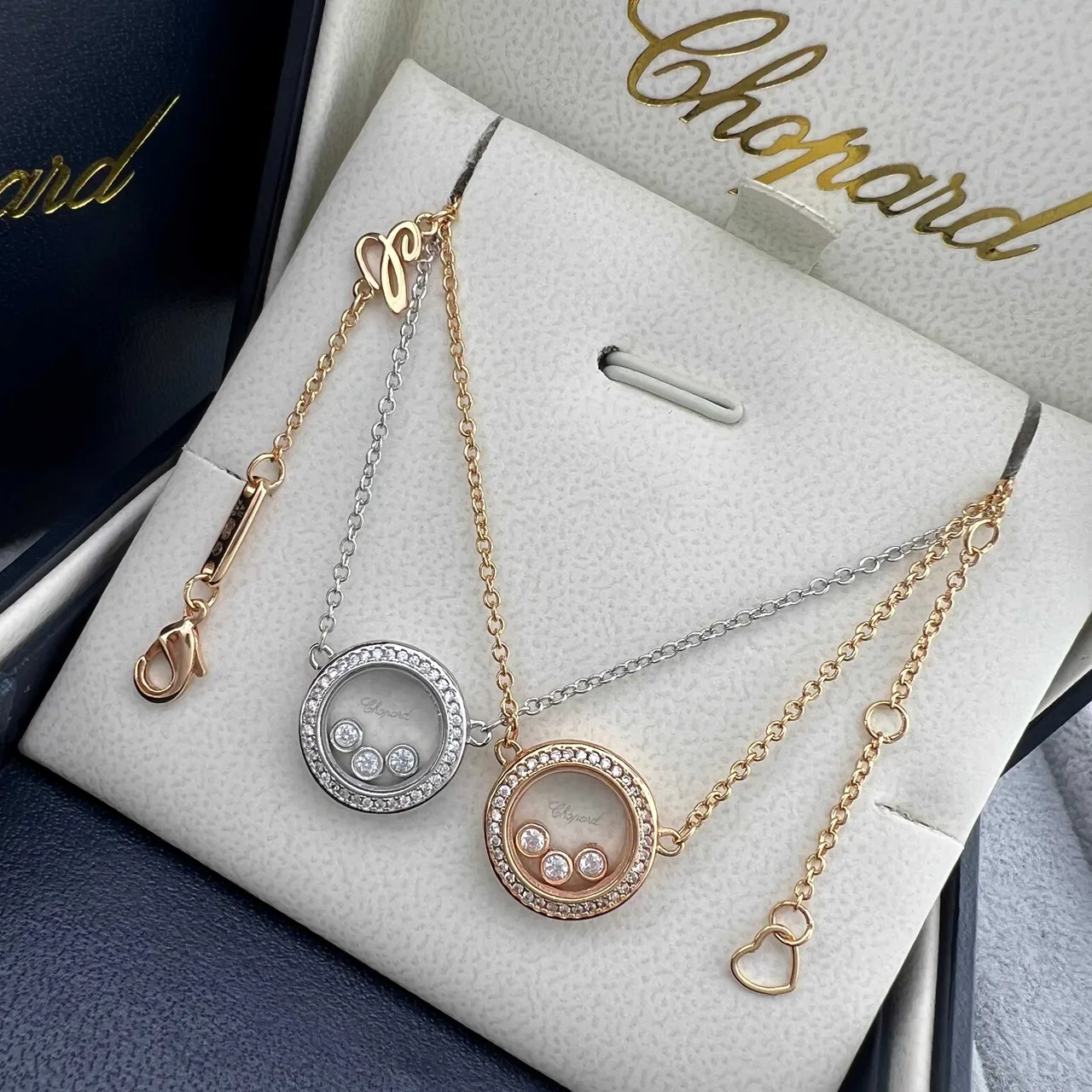 Chopard Happy Diamonds Silver Gold Circular Rotating-Diamond Pendant Pavé Bezel Necklace 4