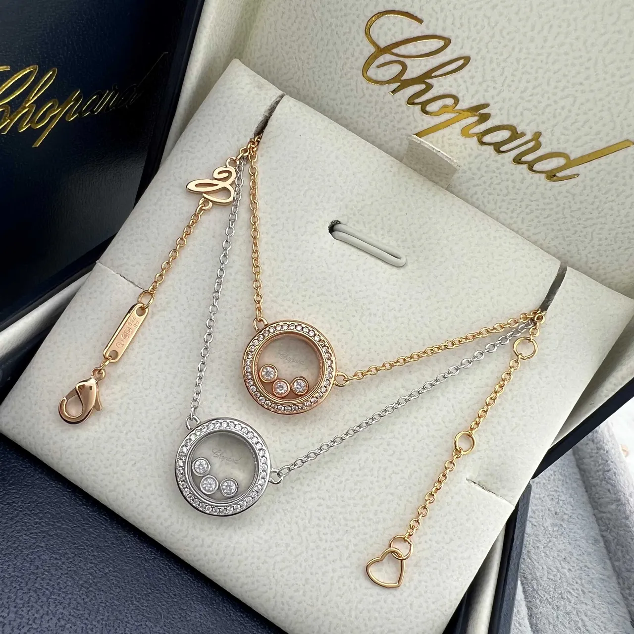 Chopard Happy Diamonds Silver Gold Circular Rotating-Diamond Pendant Pavé Bezel Necklace 5