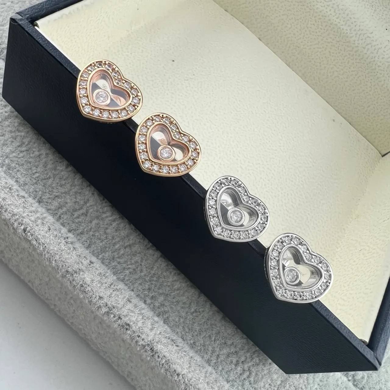 Chopard Happy Hearts Heart-Shaped Pavé Diamond and Black Enamel Stud Earrings 6