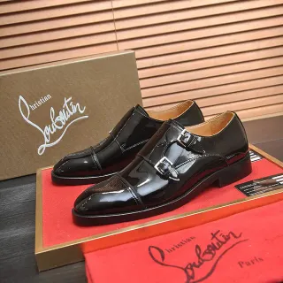 Christian Louboutin Double Monk Strap Glossy Black Patent Leather Monk Shoes