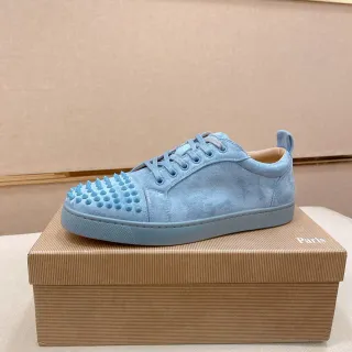 Christian Louboutin Lou Spikes Light Blue Suede Lifestyle Sneakers