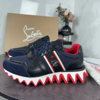 Christian Louboutin Navy Red Wavy Midsole Textile And Black Leather Upper Chunky Sneakers