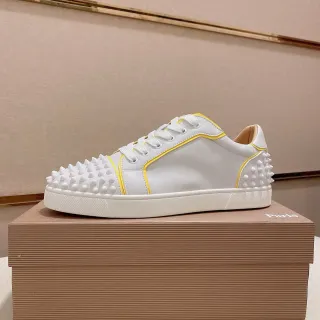 Christian Louboutin Spike White Yellow Spiked Toe And Heel Smooth Leather Lifestyle Sneakers