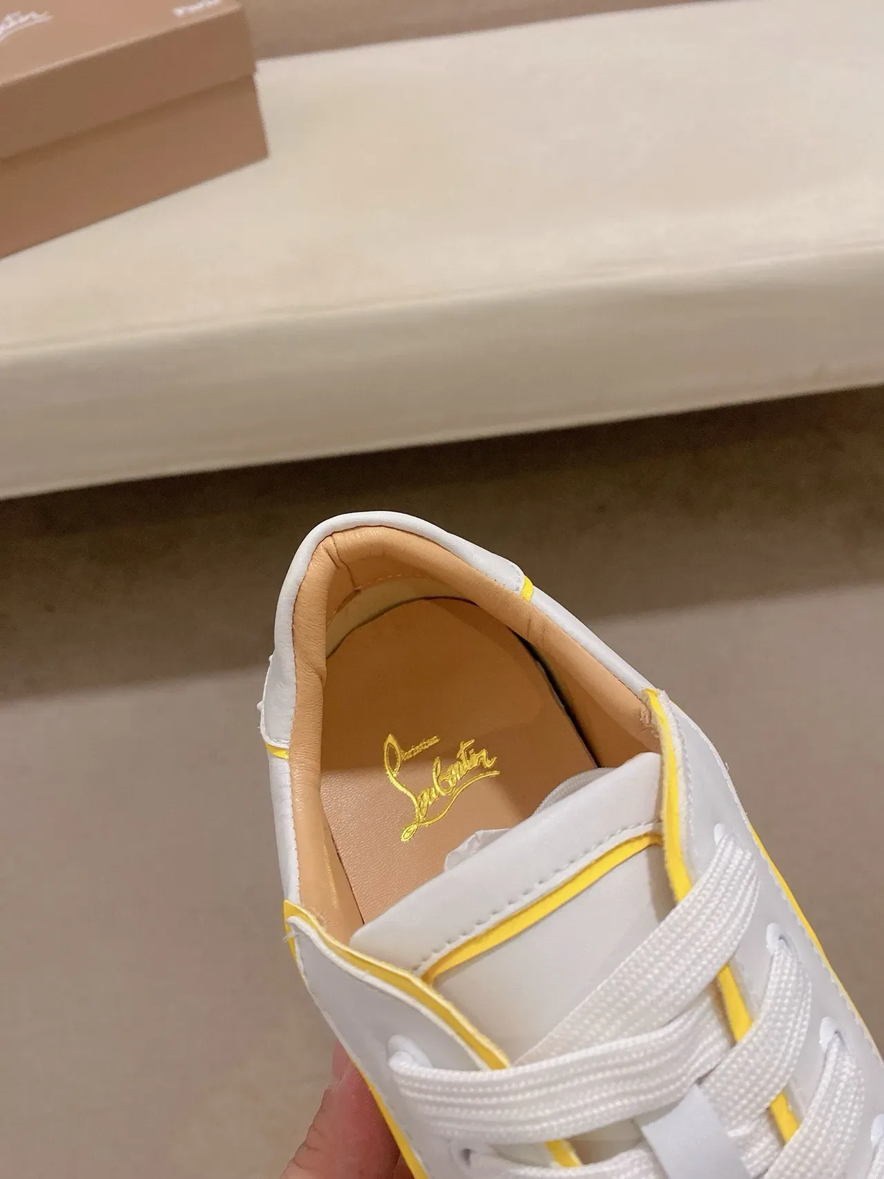 Christian Louboutin Spike White Yellow Spiked Toe And Heel Smooth Leather Lifestyle Sneakers 6
