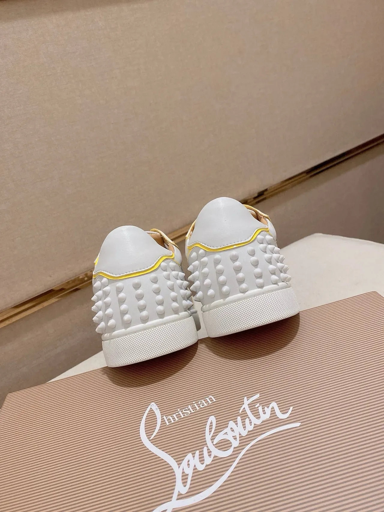 Christian Louboutin Spike White Yellow Spiked Toe And Heel Smooth Leather Lifestyle Sneakers 8