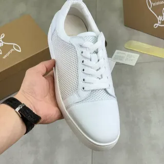 Christian Louboutin White Mesh and Leather Low-Top Lifestyle Sneakers