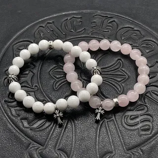 Chrome Hearts Beaded Cross Bracelet White and Pink Stone Bracelets