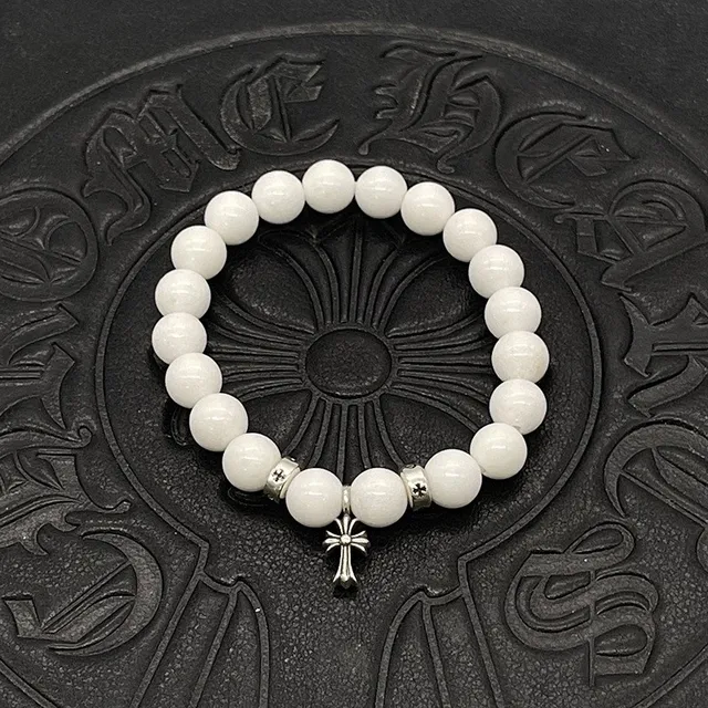 Chrome Hearts Bracelet Croix perlé Blanc et Rose Pierres Bracelets 3