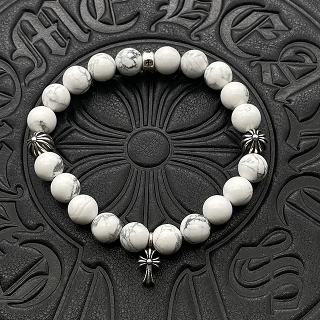Chrome Hearts Bracelet Croix perlé Blanc et Rose Pierres Bracelets 4