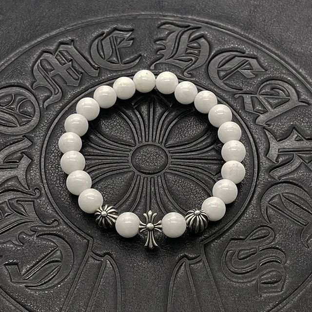 Chrome Hearts Bracelet Croix perlé Blanc et Rose Pierres Bracelets 7