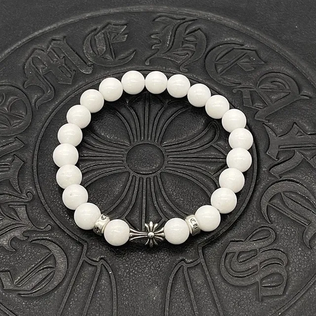 Chrome Hearts Bracelet Croix perlé Blanc et Rose Pierres Bracelets 8