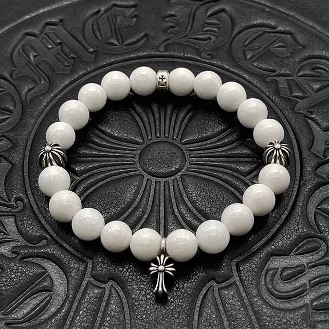 Chrome Hearts Bracelet Croix perlé Blanc et Rose Pierres Bracelets 9
