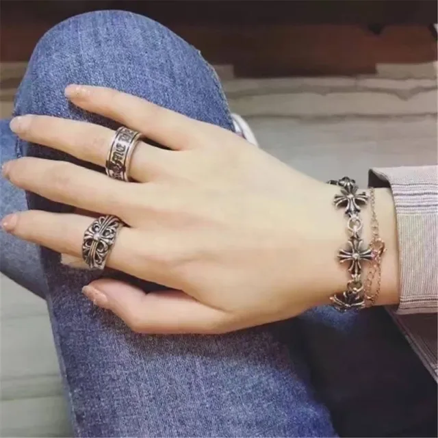 Chrome Hearts Pulseira Pingente Cruz Prata Oxidada 2