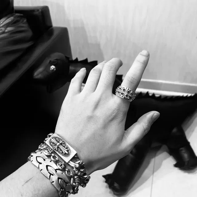 Chrome Hearts Cross Fleur Engraved Silver Bracelet 3