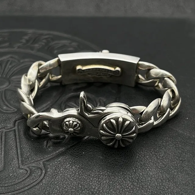Chrome Hearts Cross Fleur Engraved Silver Bracelet 4
