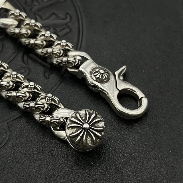 Chrome Hearts Cross Fleur Engraved Silver Bracelet 5