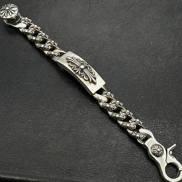 Chrome Hearts Cross Fleur Engraved Silver Bracelet 6