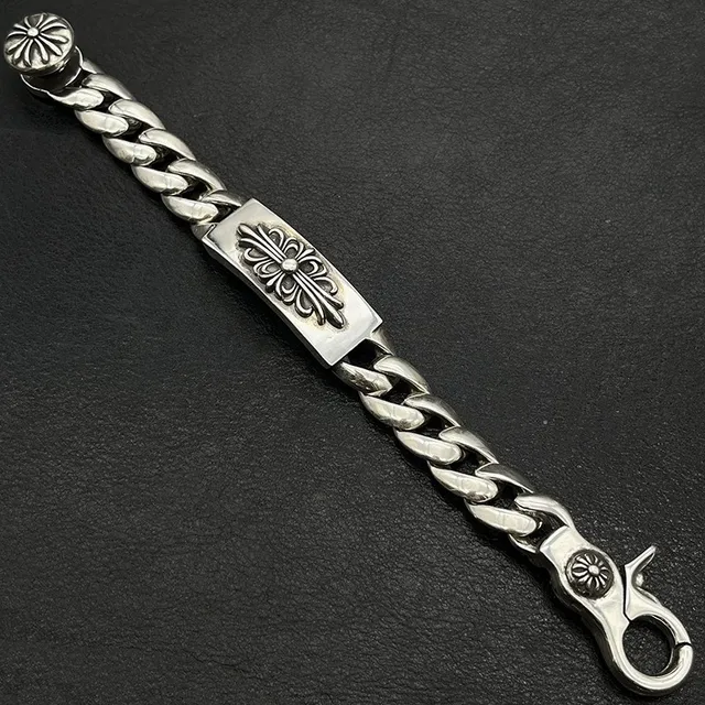 Chrome Hearts Cross Fleur Engraved Silver Bracelet 8