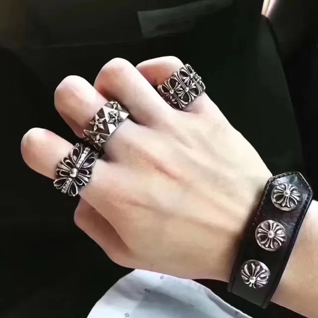 Chrome Hearts Motif de Croix Bande Géométrique Facetée Argent Motifs Saillants Bague 3