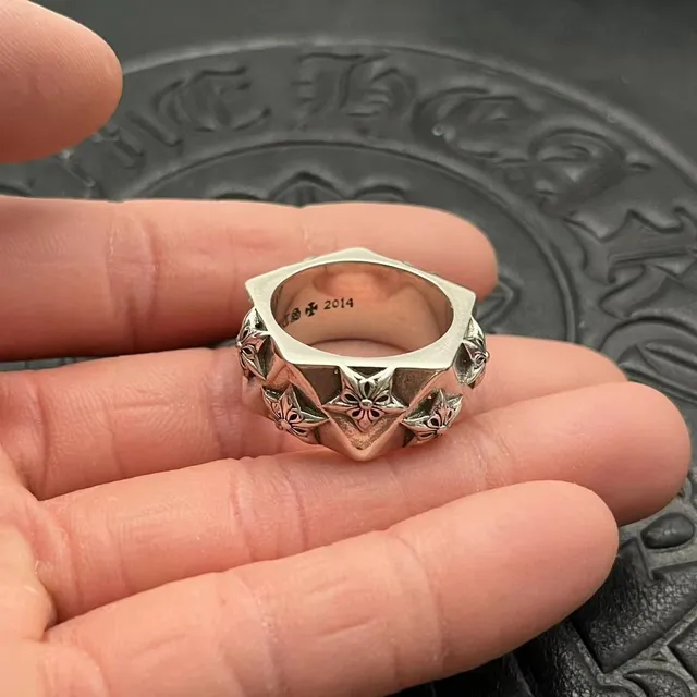 Chrome Hearts Motif de Croix Bande Géométrique Facetée Argent Motifs Saillants Bague 4