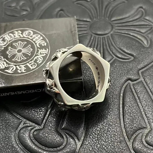 Chrome Hearts Motif de Croix Bande Géométrique Facetée Argent Motifs Saillants Bague 7