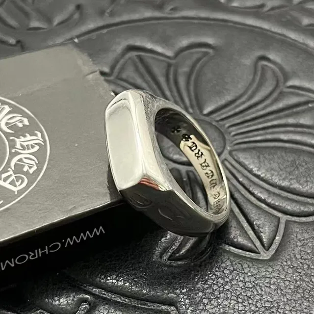 Chrome Hearts Cross Signet Ring Silver Black Rectangular Face Ring 7