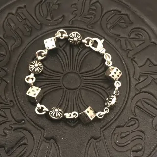 Chrome Hearts Dice Bracelet Silver Charms Floral Sunburst Motifs Bracelet