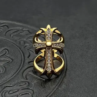 Chrome Hearts সোনা রূপা গথিক ক্রস পাভে ক্রিস্টাল আংটি
