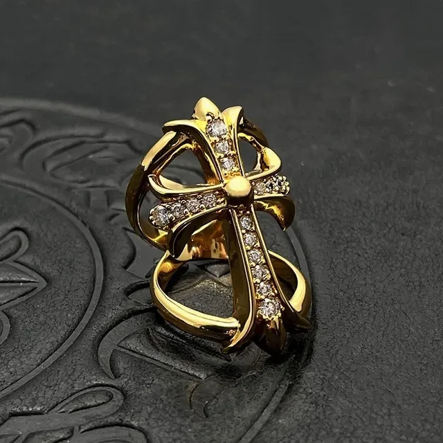 Chrome Hearts Bague Or Argent Croix Gothique Pavé Cristal 7