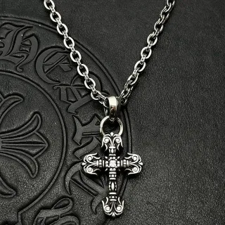 Chrome Hearts Ornate Fleur de Lis Cross Silver Necklace
