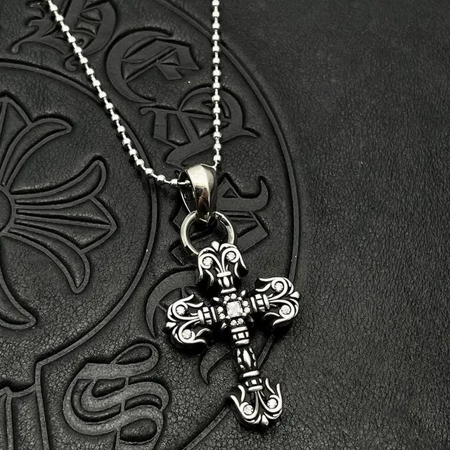 Chrome Hearts Ornate Fleur de Lis Cross Silver Necklace 2
