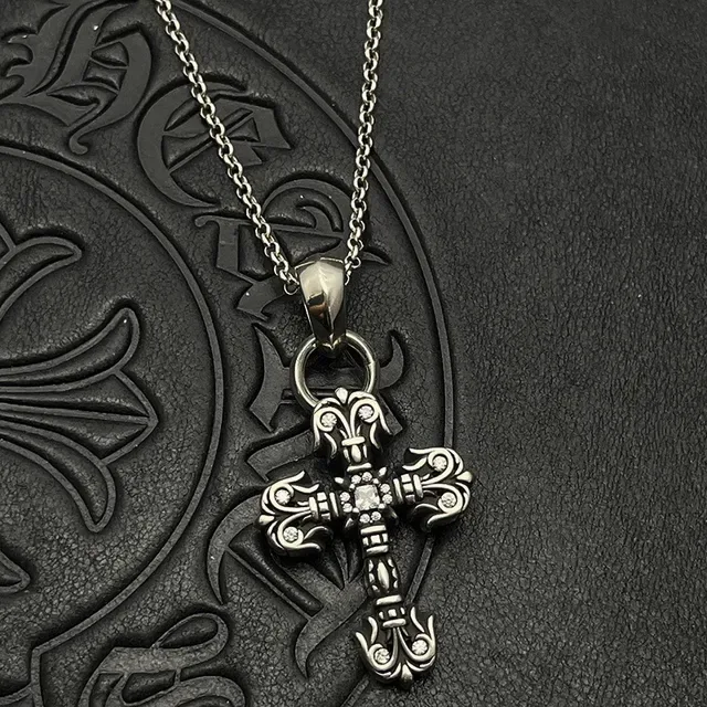 Chrome Hearts Ornate Fleur de Lis Cross Silver Necklace 3
