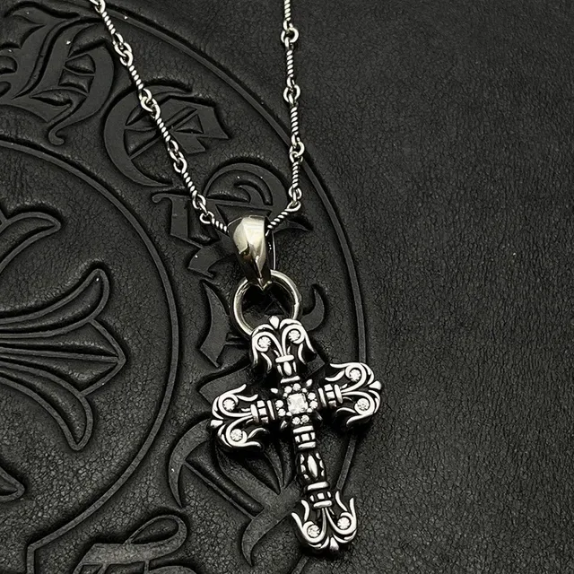 Chrome Hearts Ornate Fleur de Lis Cross Silver Necklace 4