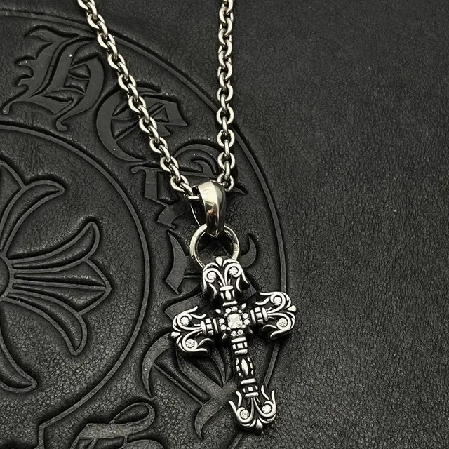 Chrome Hearts Ornate Fleur de Lis Cross Silver Necklace 5