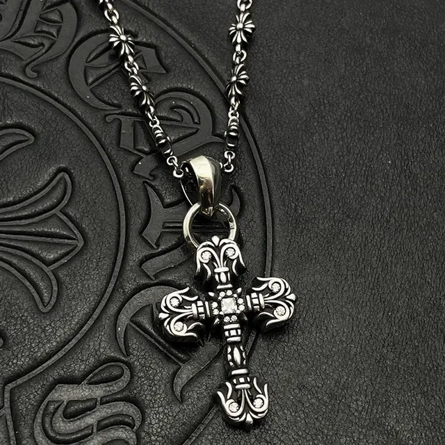 Chrome Hearts Ornate Fleur de Lis Cross Silver Necklace 6