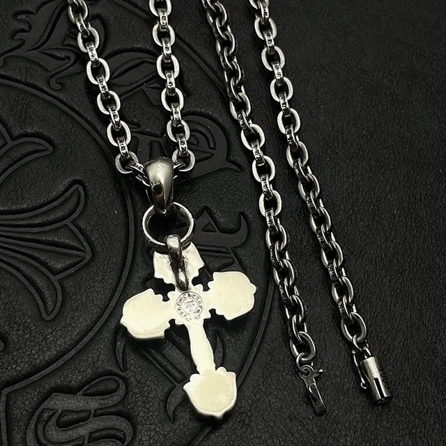 Chrome Hearts Ornate Fleur de Lis Cross Silver Necklace 8
