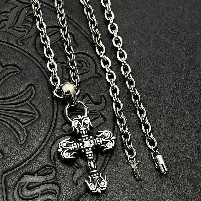 Chrome Hearts Ornate Fleur de Lis Cross Silver Necklace 9