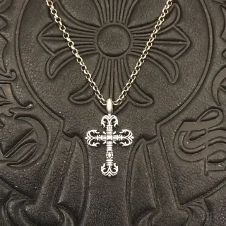 Chrome Hearts Silver Black Ornate Filigree Cross Metal Necklace