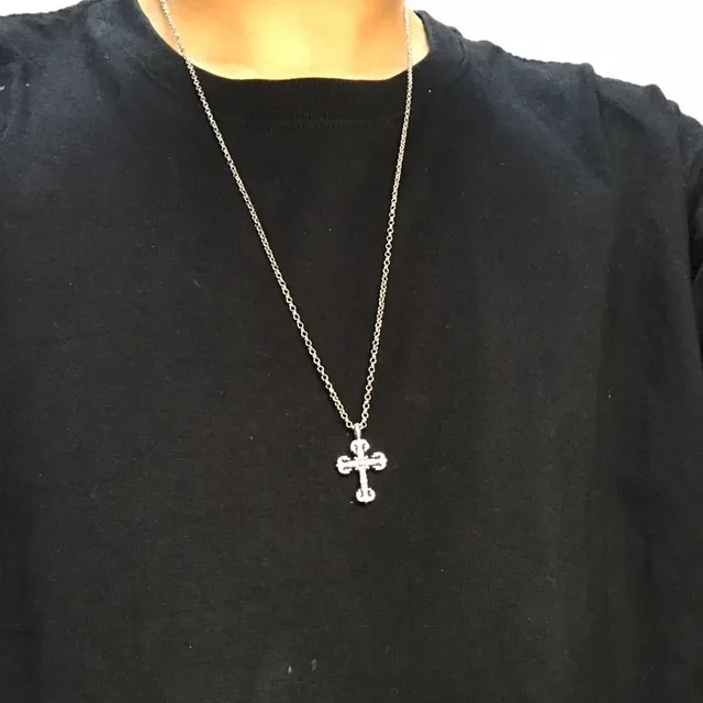 Chrome Hearts Silver Black Ornate Filigree Cross Metal Necklace 4