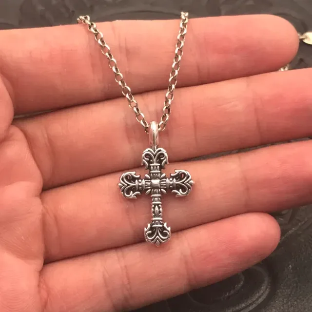 Chrome Hearts Silver Black Ornate Filigree Cross Metal Necklace 5