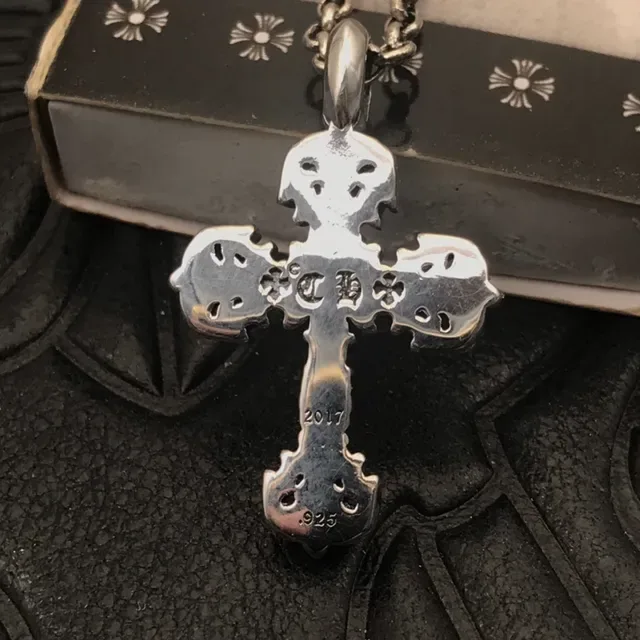 Chrome Hearts Silver Black Ornate Filigree Cross Metal Necklace 7