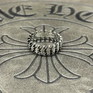 Chrome Hearts Spiked Chain Ring Silver Curb Band High-Polish Metal Ring