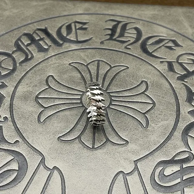 Chrome Hearts Spiked Chain Ring Silver Curb Band High-Polish Metal Ring 5