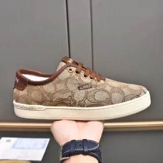 Coach Beige Brown Monogram Canvas Upper Leather Accents Lifestyle Sneakers