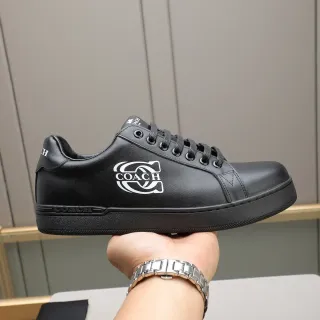 Coach Black Smooth Leather Upper Bold White Monogram Logo Lifestyle Sneakers